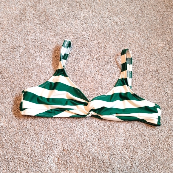 SOLID & STRIPED Women's Green And White Striped Bikini Top Size Large - Picture 2 of 5